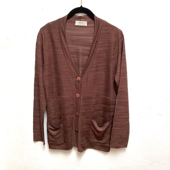 TRUXA ITALY WOMENS CARDIGAN SWEATER BROWN MEDIUM - Picture 1 of 8